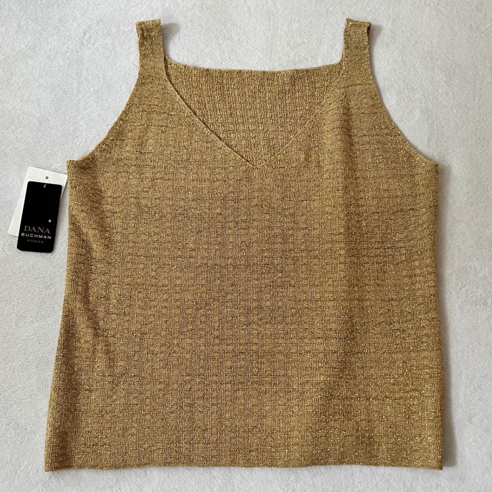 Dana Buchman Tank Top Gold Metallic Knit Sleeveless Plus 2X NWT - Picture 1 of 7